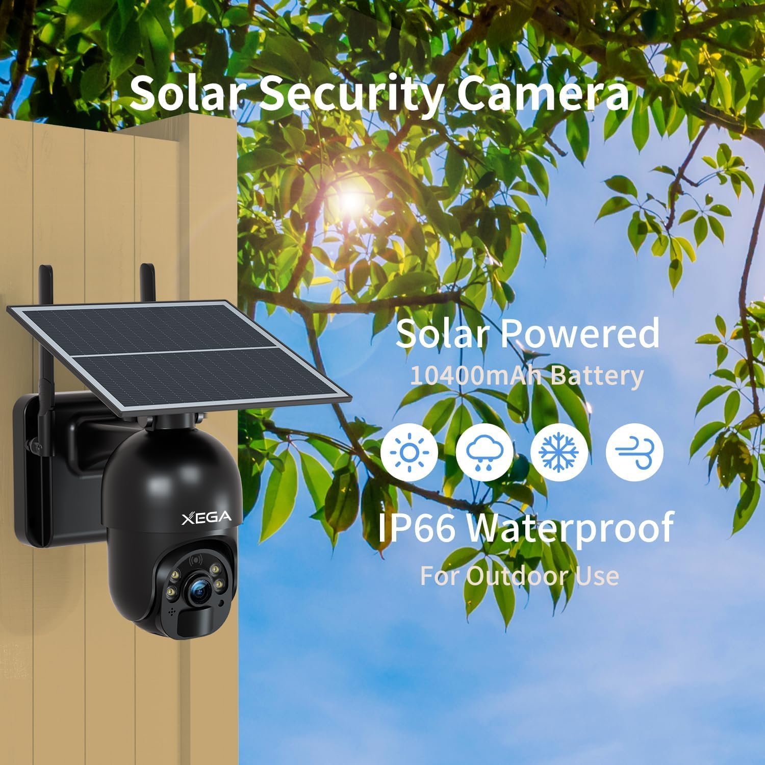 Xega 4G LTE Cellular Security Camera Outdoor Solar Camera Wireless Built-in SIM Card, 2K HD Color Night Vision PTZ 360° View, Smart PIR Motion Detection, 2-Way Talk, No WiFi, IP66 - Image 4