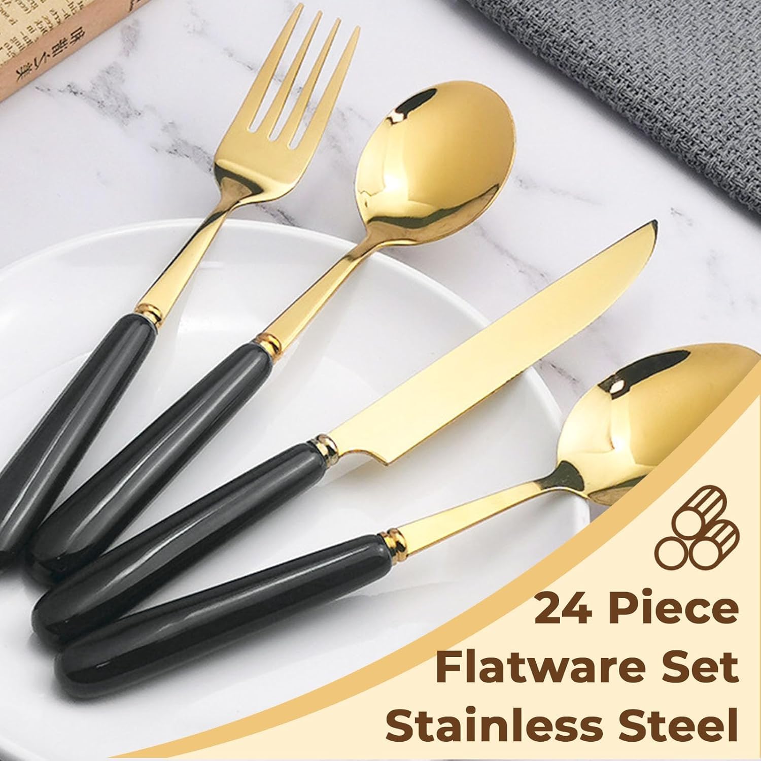 Artek Stainless Steel Cutlery Set - 24 Piece with Stand -3