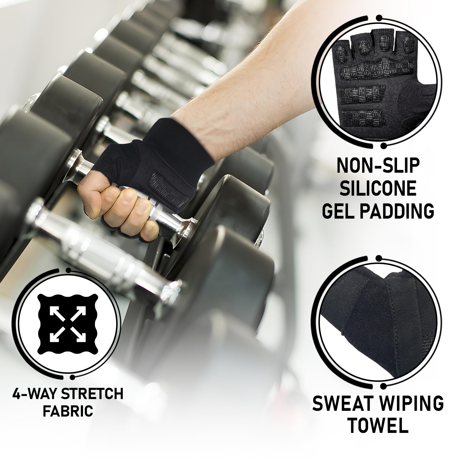 Rękawiczki do podnoszenia ciężarów, Rękawiczki do treningu fitness Mężczyźni Kobiety, Żelowy wyściełany uchwyt, Pełna ochrona dłoni Ćwiczenia na siłowni Kulturystyka Crossfit Trening si