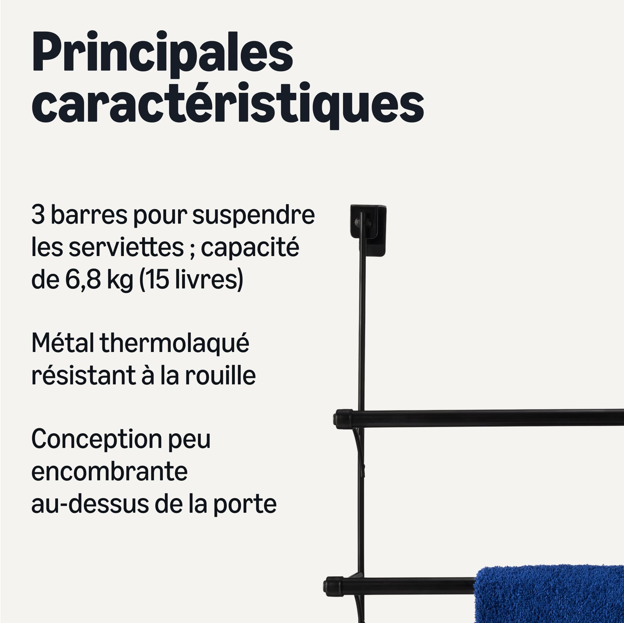 Amazon Basics Porte-Serviettes à Poser sur la Porte, Noir, 49 x 17 x 63 cm