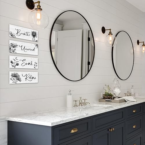 Miniatura 4 de 4 Piezas de Arte de Pared para Baño Decoración Rústica de Casa de Campo Letrero de Relajarse, Remojarse, Desconectar y Respirar Letrero de Madera