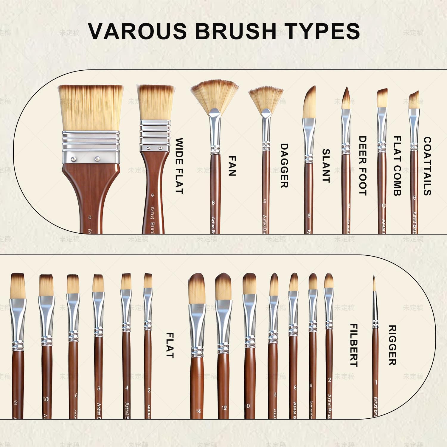 26pcs Paint Brush Set, Professional Paintbrush Set with Wide Flat, Filbert, Fan, Dagger, Cat Tongue, Round, Angle, Rigger for Acrylic, Oil, Canvas Paintings, Face Painting
