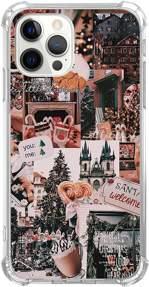Aesthetic Christmas Case for iPhone 14 Pro, Trendy Winter Collage Case for iPhone 14 Pro for Women Men, Unique Trendy Design TPU Bumper Protective Cover Case Aesthetic Winter