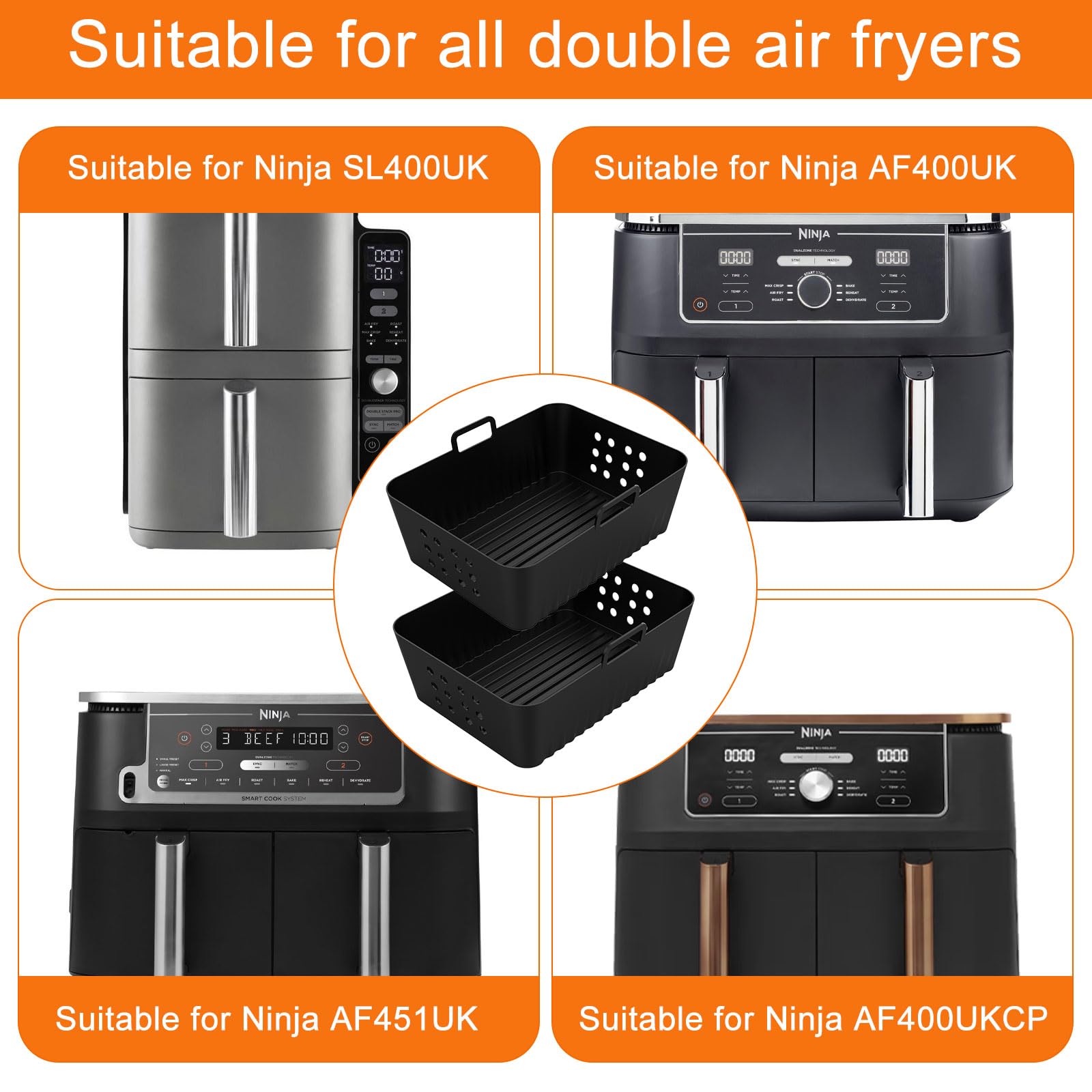 2 accessori Airfryer per Ninja Foodi Max Dual Zone Af400eu Af300eu 9,5 l, inserti in silicone Ninja per Foodi Max Double Stack Sl400eu, Airfryer in silicone per friggitrice ad aria calda Innsky