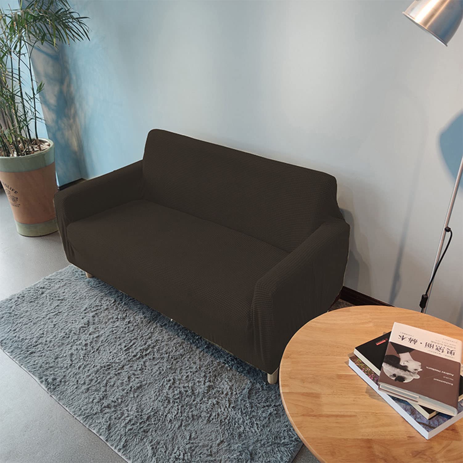 Housse de canapé jacquard 4 places extensible noir protection meuble