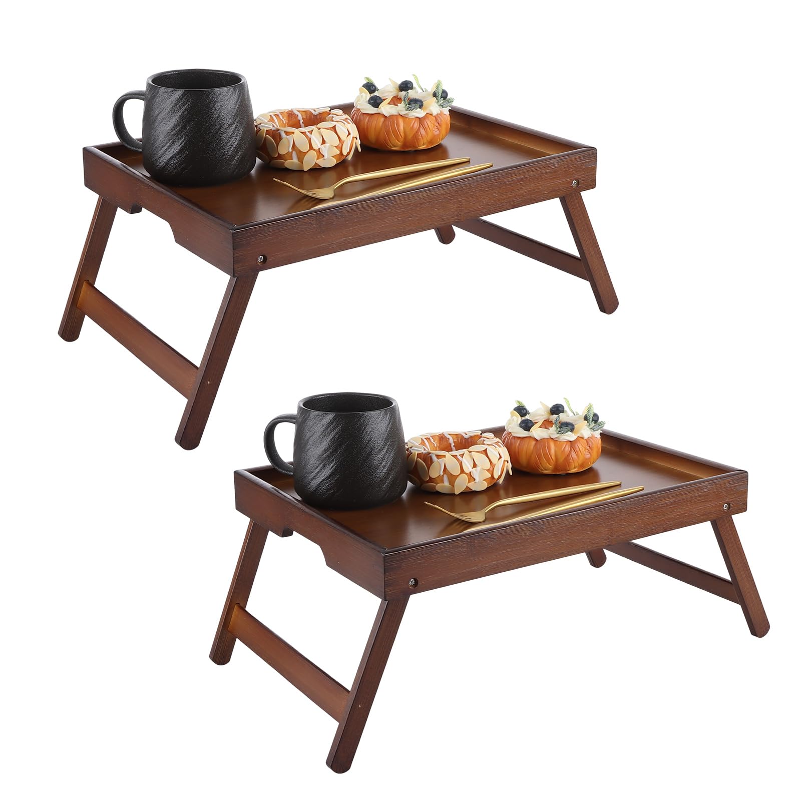 DAJAVE 2 bandejas de cama para comer, bandeja de desayuno con patas plegables, bandejas de bambú para sofá, comer, trabajar, se utiliza como bandejas de escritorio para aperitivos