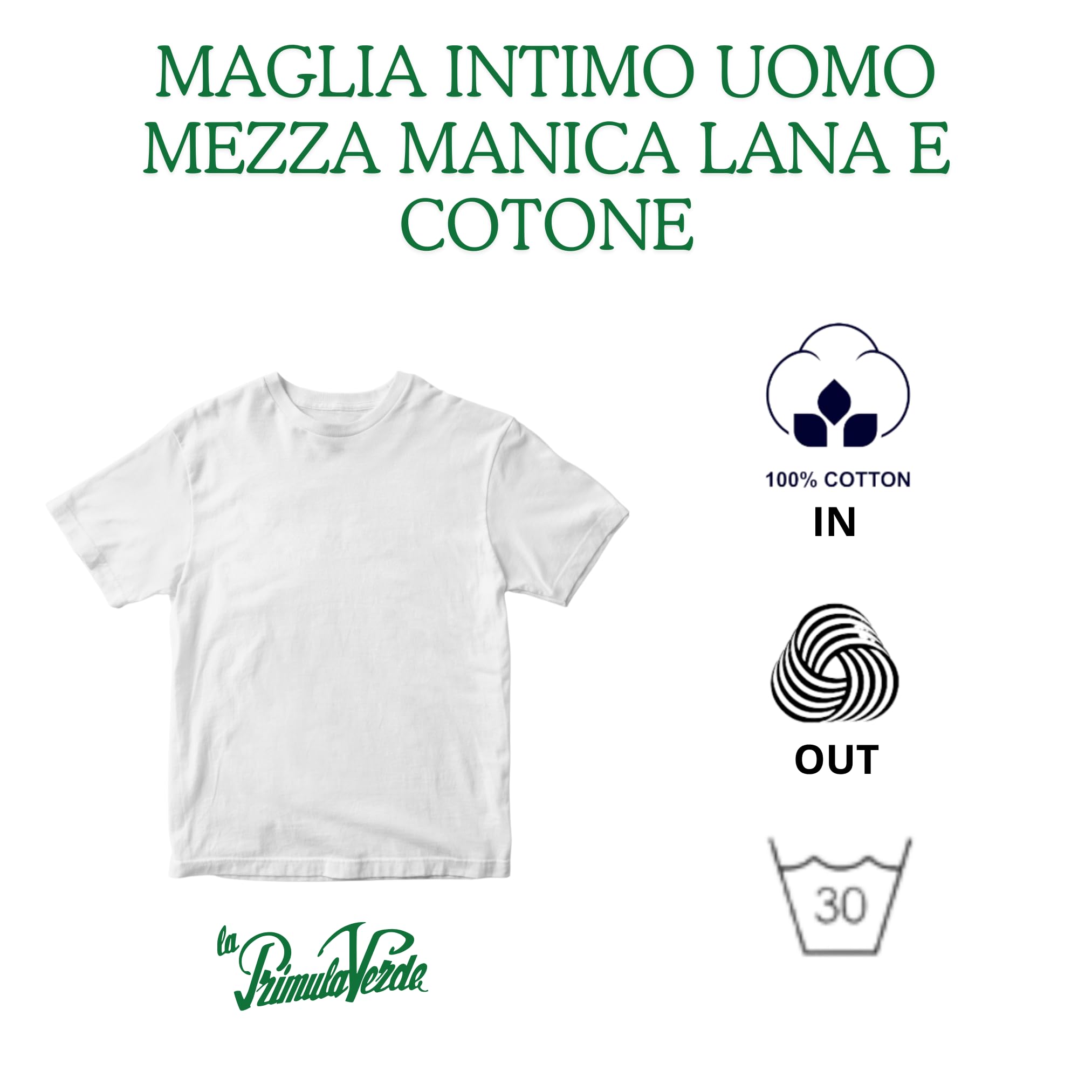 Maglia Intimo Uomo Mezza Manica Lana Esterno e Cotone sulla Pelle, Maglietta Ideale per la Termica Uomo, Running, Palestra, Calcio, Ciclismo, Termica, Made in Italy
