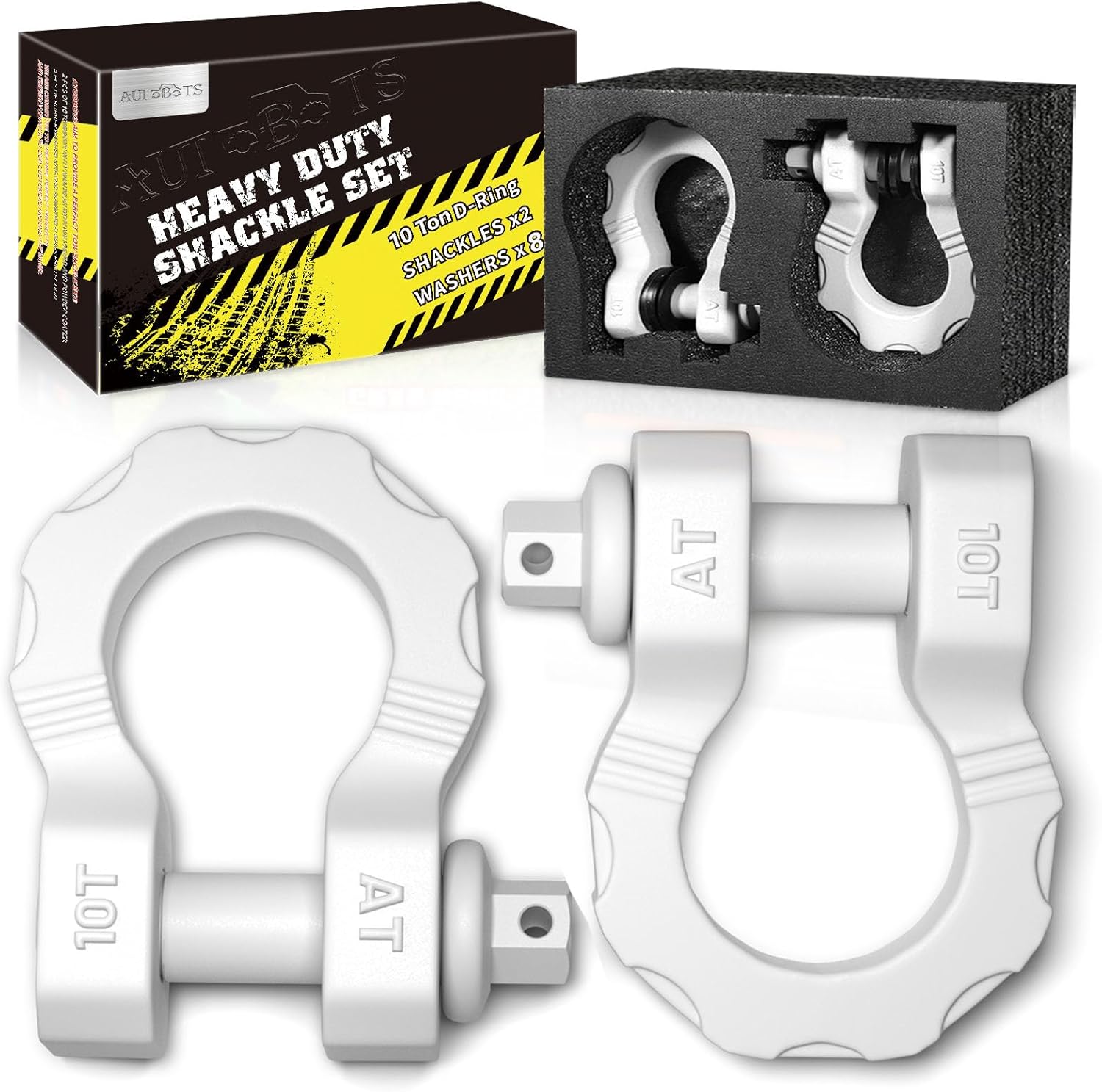 AUTOBOTS Mega D Ring Shackles 80,000 Lbs Capacity,Heavy Duty 3/4 Shackle with 7/8 Pin for Tow Strap, Winch, Off-Road Vehicle Recovery Tow Shackles (2 Pack) White