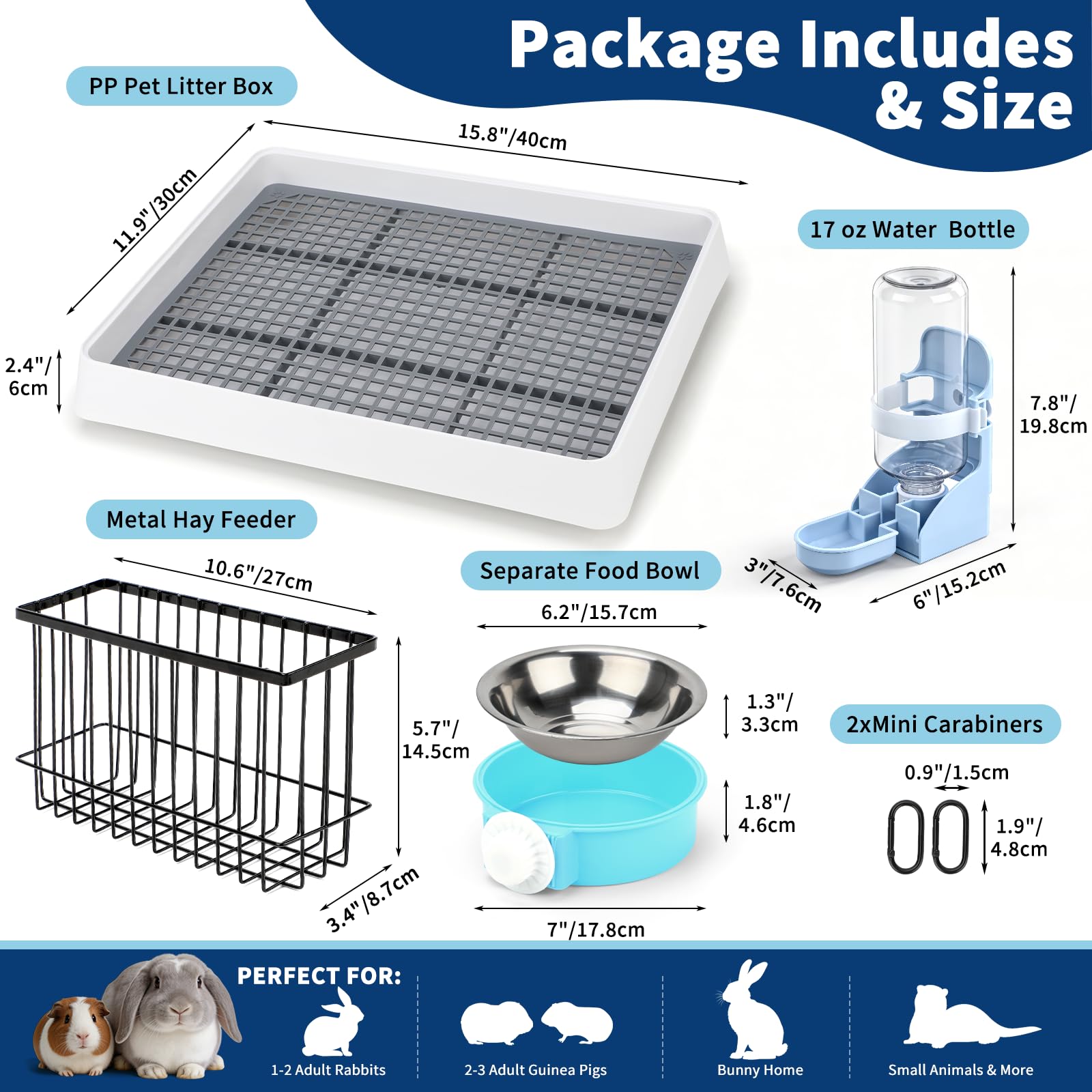 HYLYUN Mangeoire à foin 3 en 1 pour lapin avec bac à litière, bac à foin en métal amélioré, bac à litière et bol d'eau, nettoyage rapide, facile à installer, fournitures pour lapin, cochon d'Inde