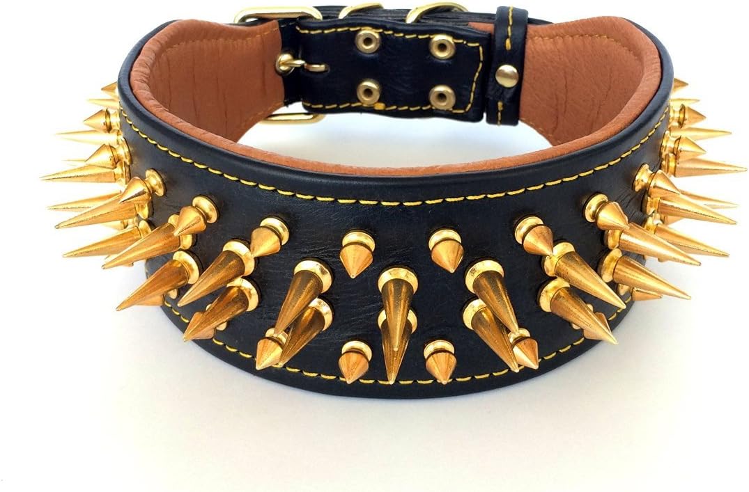 Bestia Genuine Leather Dog Collar with Screw Spikes and Soft Leather