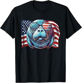 Vintage Manatee USA Flag Animals Lovers Patriotic Sunglasses T-Shirt