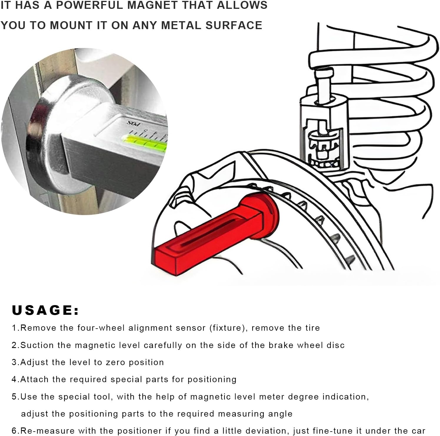 Adjustable Magnetic Gauge Tool, Wheel Camber Caster Pillar Alignment Tool, Universal Camber Strut Wheel Alignment Gauge for SUV Truck RV Tire Repair, Car Accessories (White)