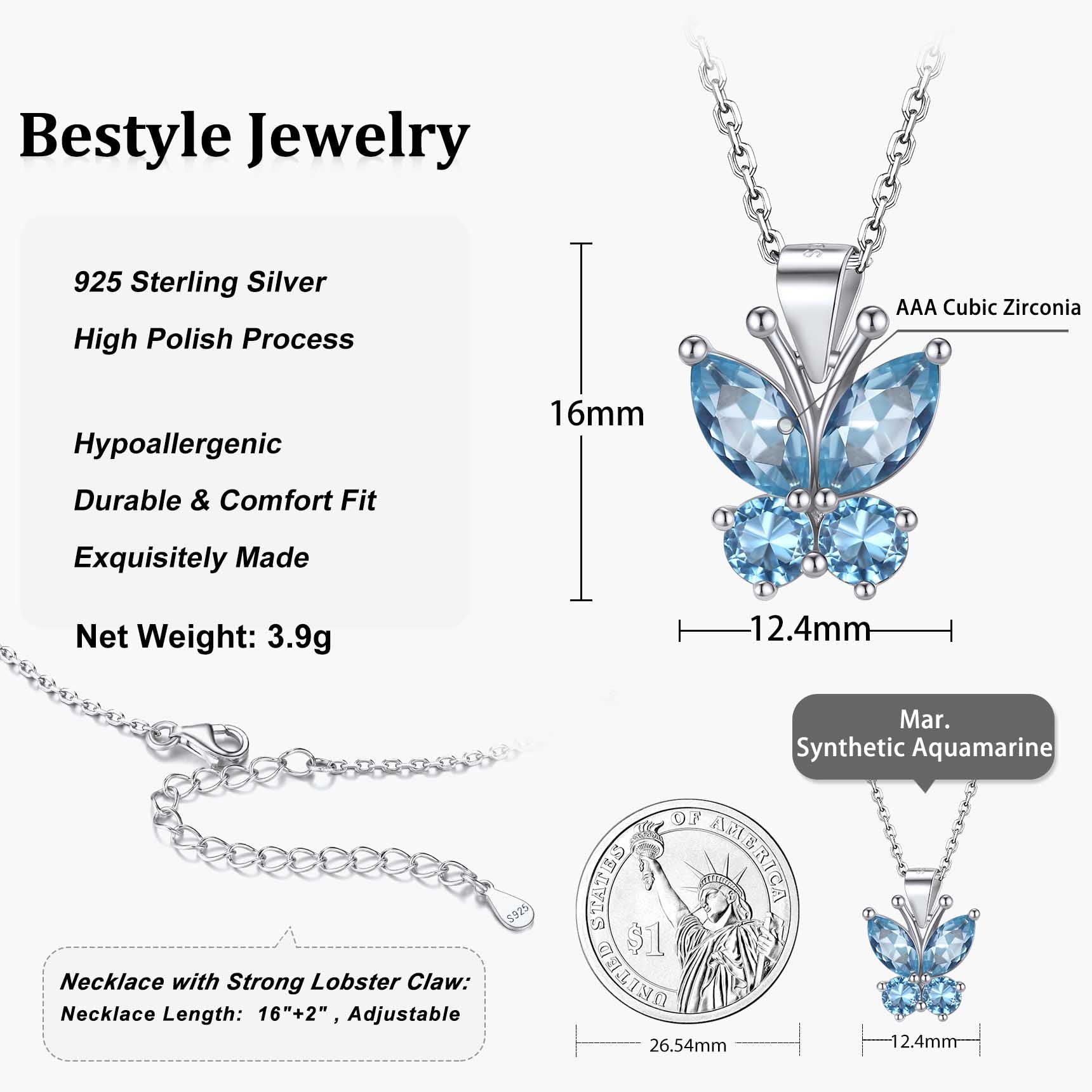 Bestyle Collar Plata de Ley 925 Collar Mariposa Piedra Nacimiento Collar para Mujer de Mariposas Joyas Mariposas