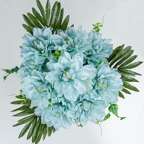 Miniatura 4 de XONOR Flores artificiales de cementerio para tumba, juego de 2 ramos de dalia artificiales, flores conmemorativas con jarrón para decoración de