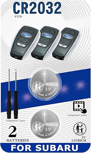 uuam Paquete de 2 baterías de repuesto CR2032 2032 para llavero remoto Subaru, compatible con carcasa 2017-2021, Ascent Crosstrek Forester, Impreza