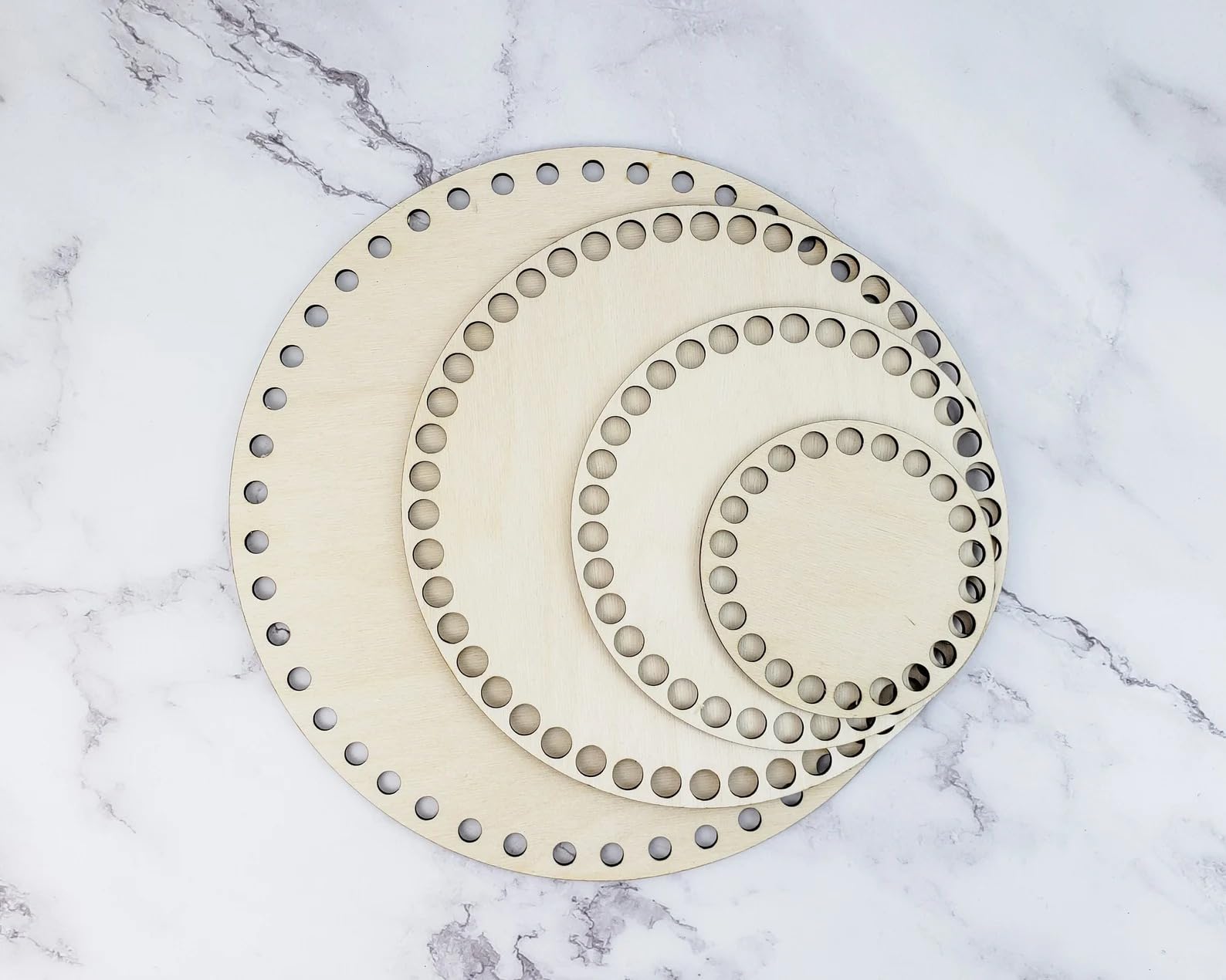 Wooden Round Crochet Base Board with Holes | Sizes: 10,8,6,4 in 2.7mm Thick | DIY Basket, Knitting, Macrame & Craft Board for Crochet Projects, Handmade Gifts & Home Décor Set of 4-picture-30