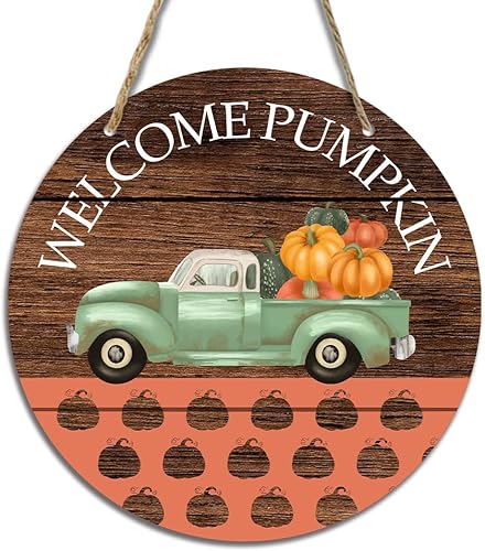 Miniatura 1 de Letrero de madera colgante de madera con texto en inglés Hello Pumpkin Fall Harvest Welcom para puerta delantera, hogar, patio, porche, hojas de