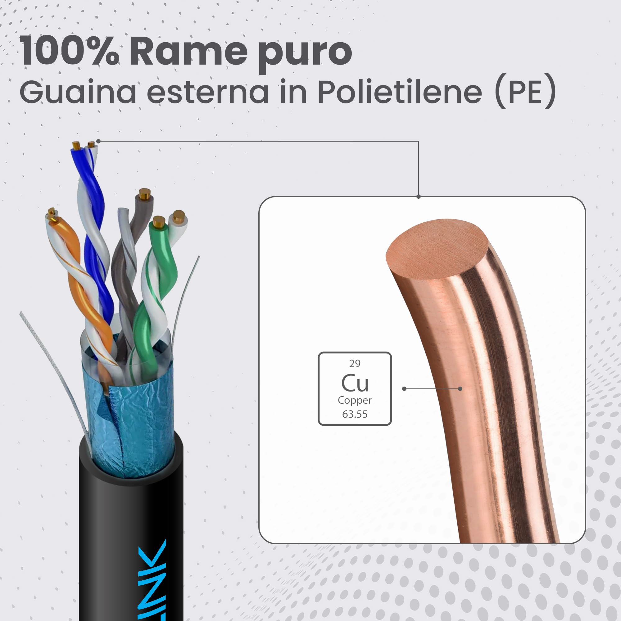 EXTRALINK Cavo Ethernet Esterno 100m CAT5e LAN F/UTP Schermato – 100% Rame Puro, Compatibile PoE, Guaina PE Resistente ai Raggi UV, Impermeabile e Durevole per Esterni
