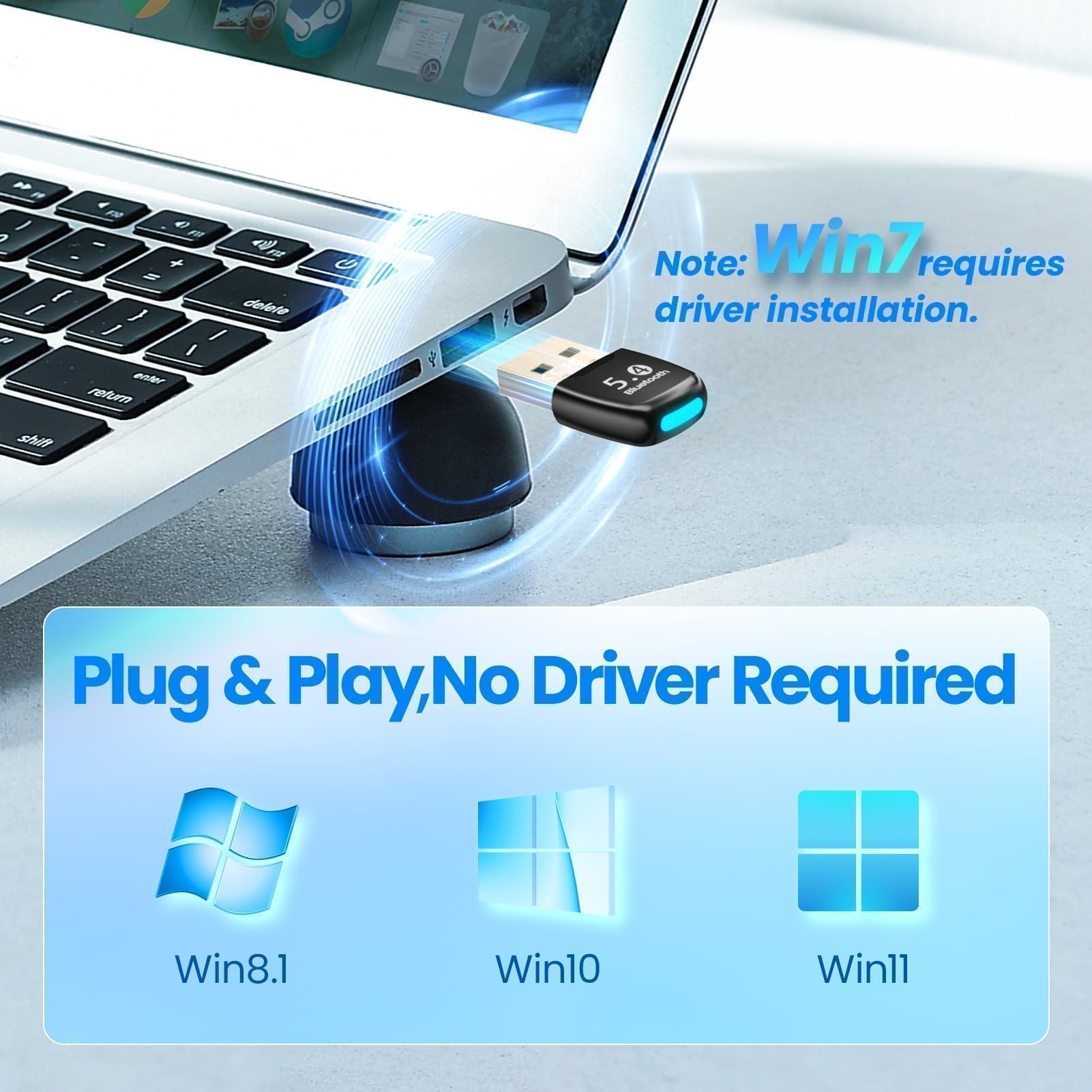 NEUTYPECHIC Adattatore Bluetooth per PC, Bluetooth USB 5.4 per Laptop/Tastiera/Mouse/Tablet/Cuffie/Telefono, Chiavetta Bluetooth per Windows 8.1/10/11, Collega e Usa, Collega 7 Dispositivi