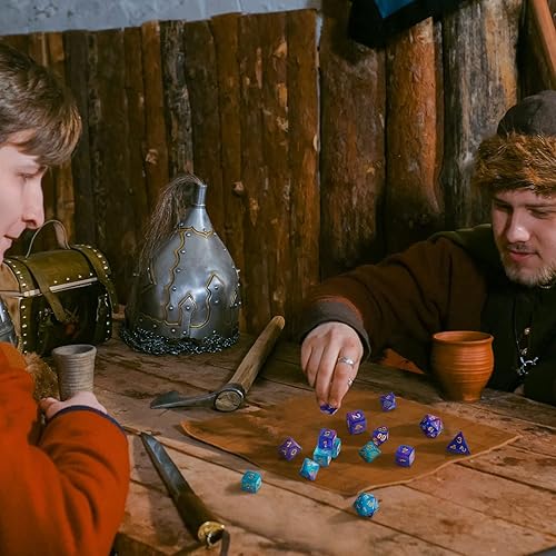 Miniatura 6 de Juego de 2 dados poliédricos de 11 dados multicara, tacto suave con bolsa de cordón, compatible con dados de juego de mesa DND RPG MTG, 22 piezas