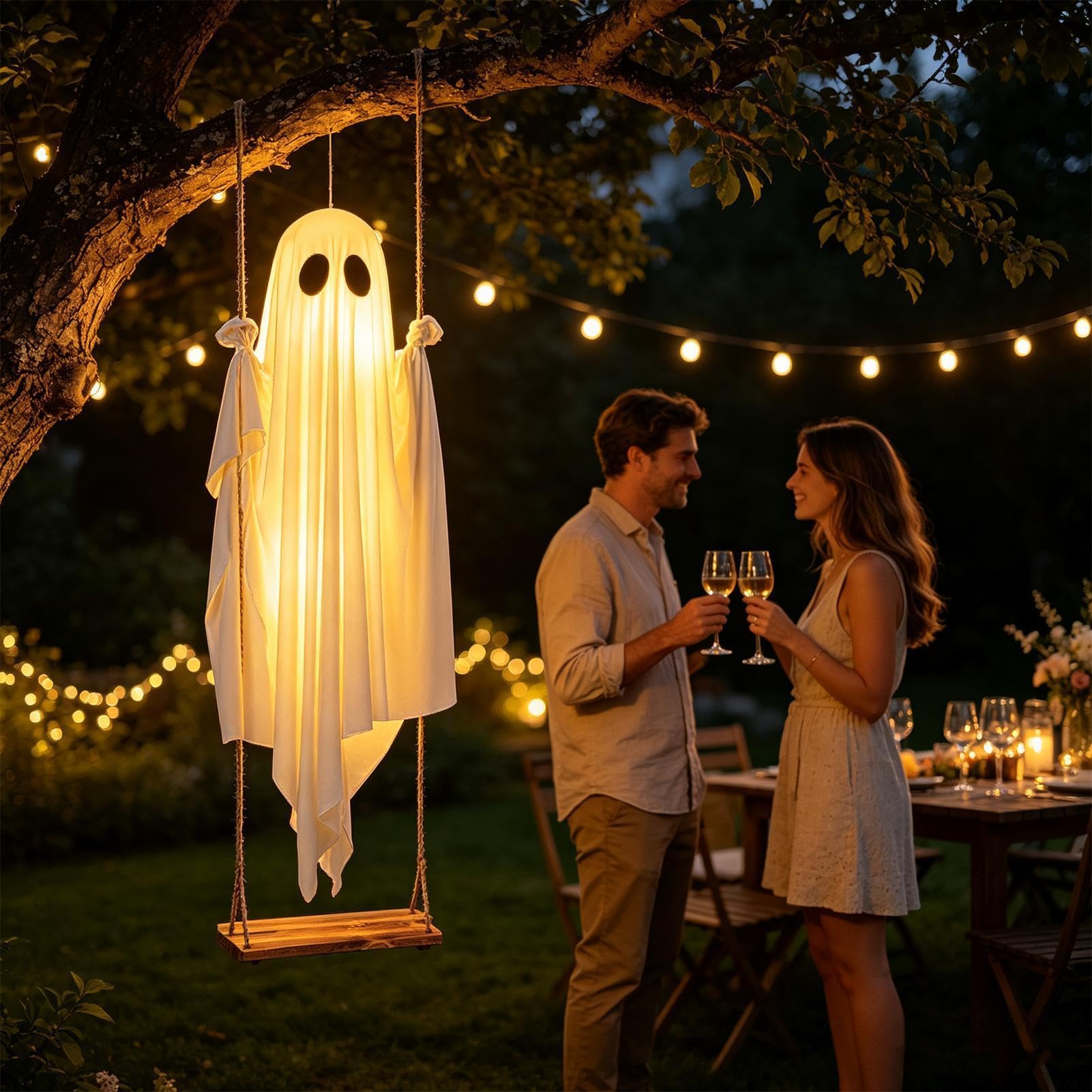 Ghost Outdoor Decor z zdalnie oświetloną huśtawką straszny wodoodporny ornament
