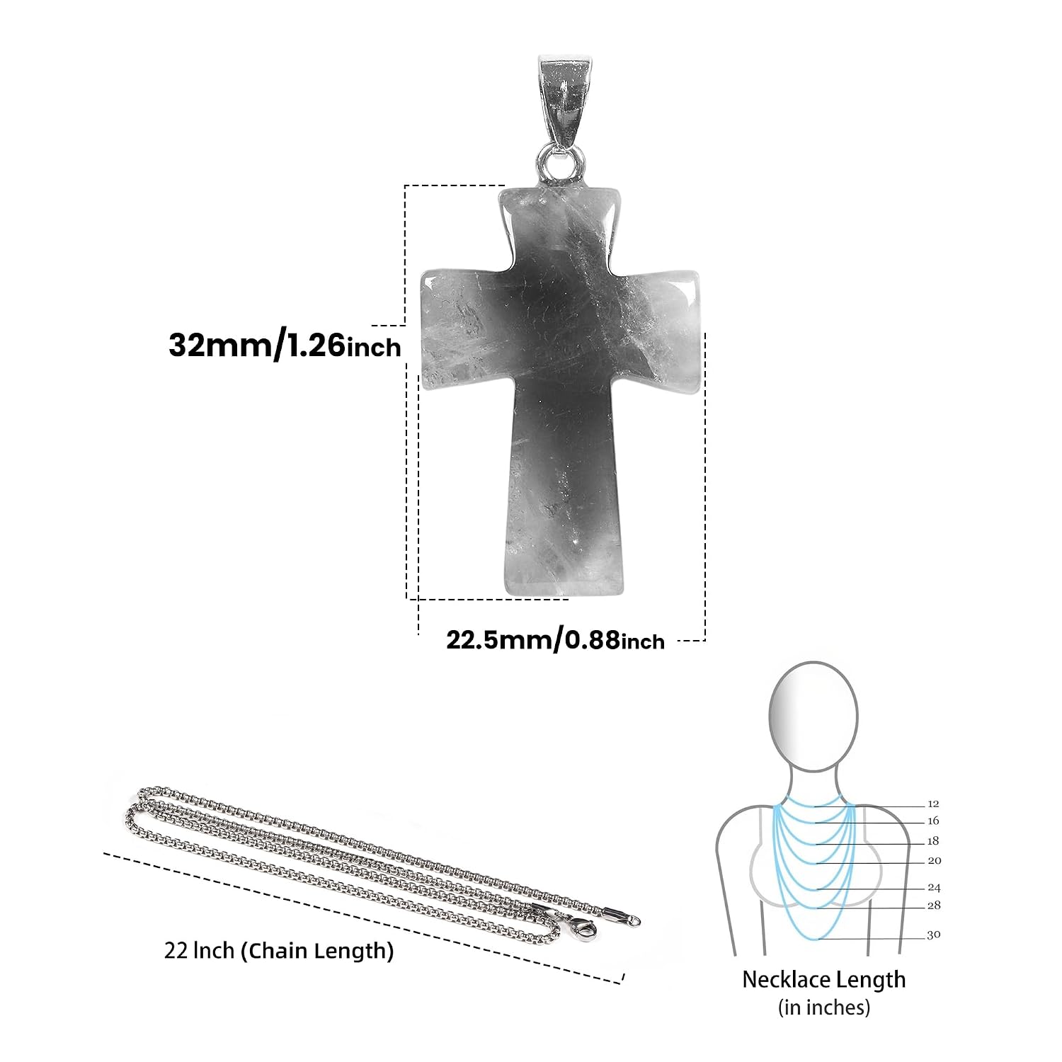 Justinstones 32mm Gemstone Carved Cross Reiki Chakra Pendant With Stainless Steel Necklace 22 Inch - Image 5