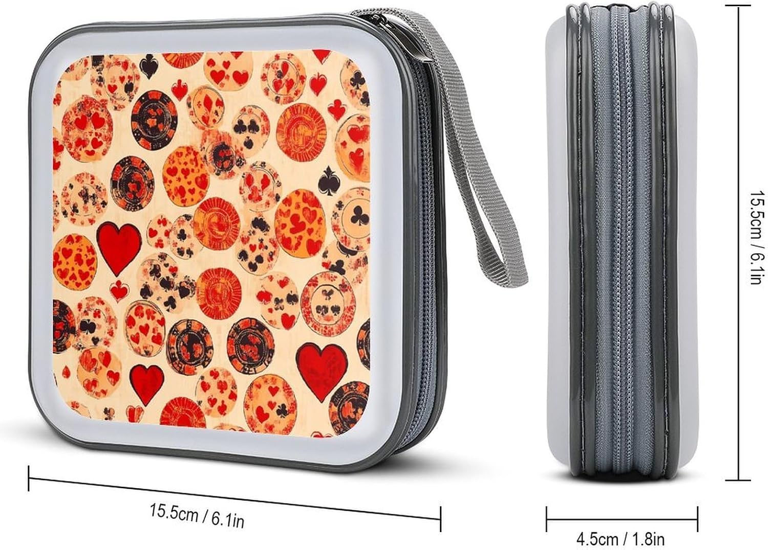 Poker Chips Spades Hearts CD Case DVD Storage Holder Binder 40 Capacity | protective,hard case,protable loop,travel car use,zippered closure