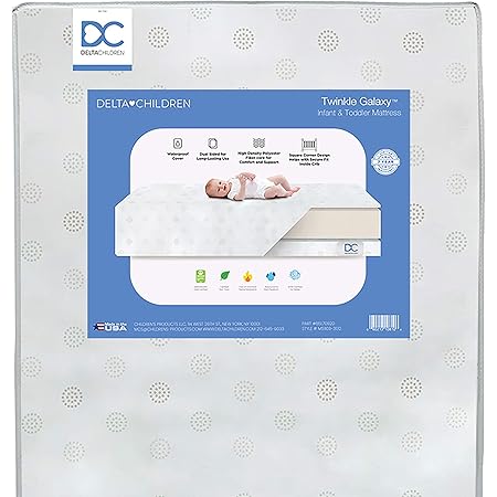 Delta Children Twinkle Galaxy Dual Sided Crib and Toddler Mattress - Premium Sustainably Sourced Fiber Core - Waterproof - GREENGUARD Gold Certified (Non-Toxic) - 7 Year Warranty - Made in USA