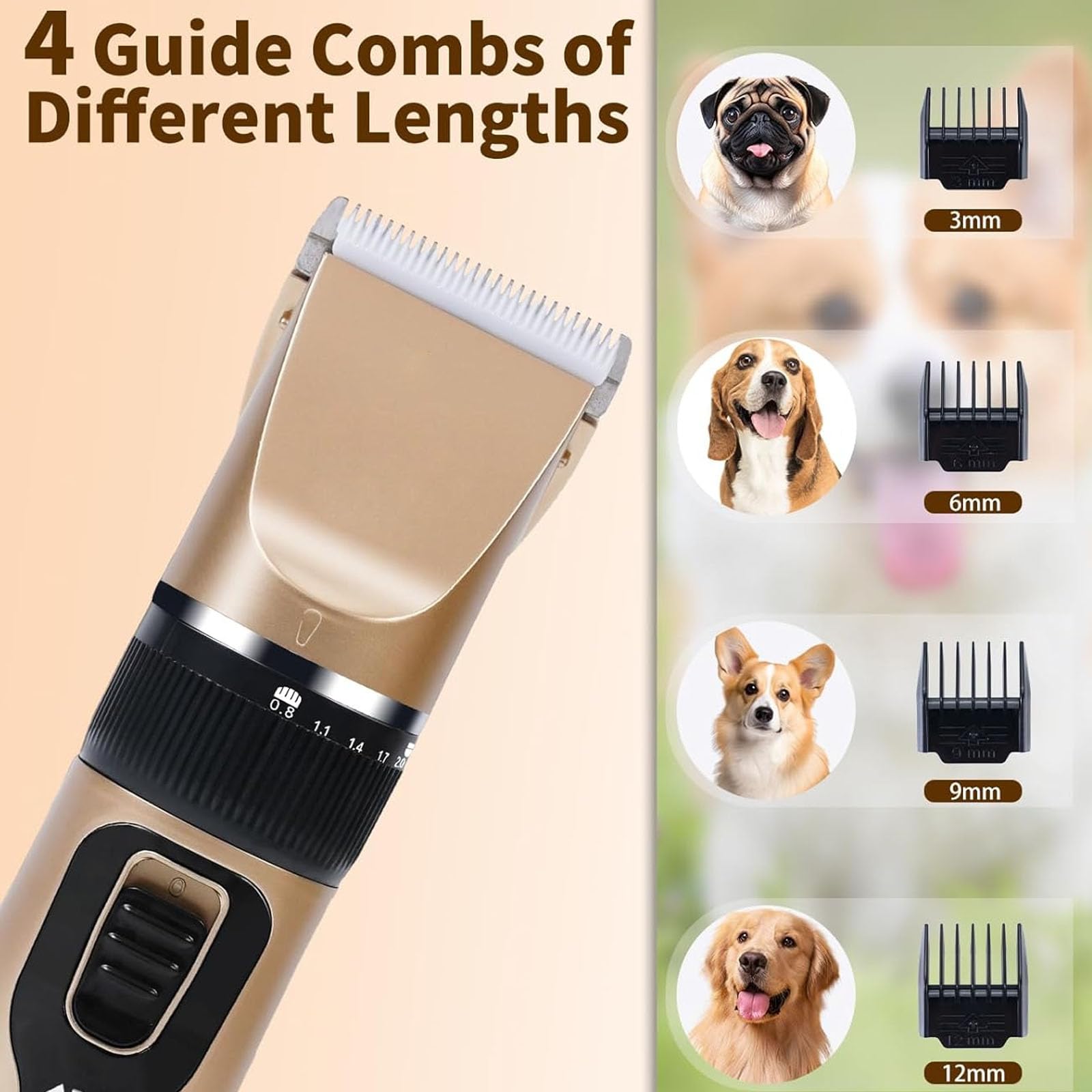 Kit De Aseo para Perros, Cortadora De Pelo Inalámbrica Recargable De Bajo Ruido, Cortadora De Pelo para Perros Inalámbrica Y Silenciosa, Cortadora De Pelo para Perros Y Gatos,Blanca