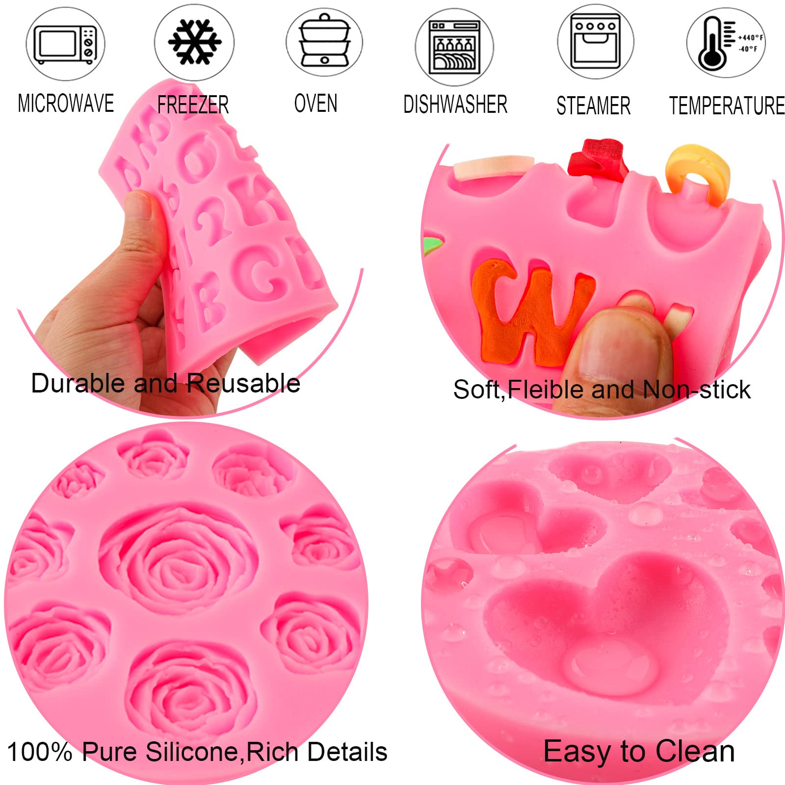 Moldes de letras del alfabeto, 5 unidades, con forma de corazón, forma de flor, molde de silicona para chocolate, fondant, arcilla polimérica, caramelos, decoración de pasteles
