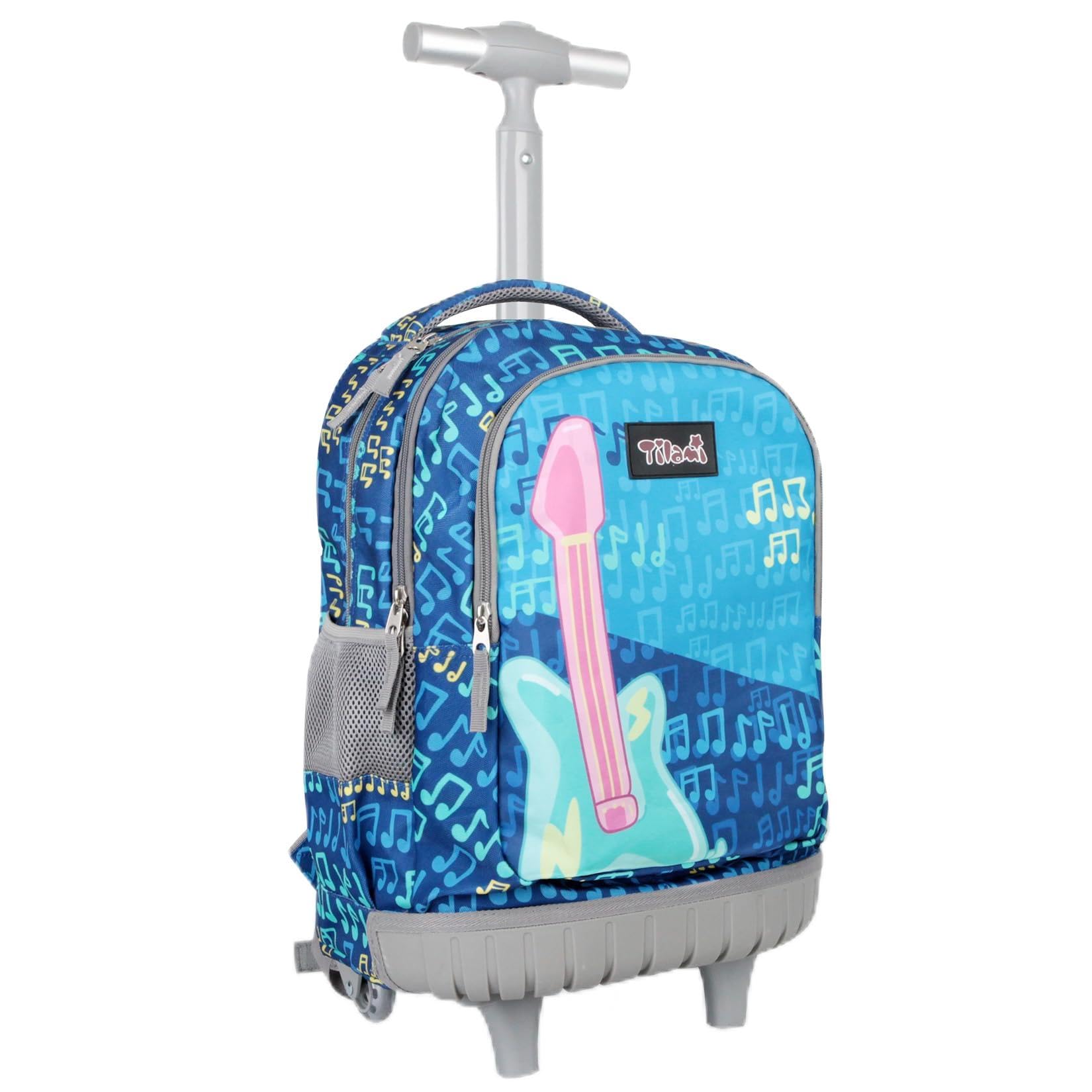 Tilami Rolling Backpack for Kids 18 Inch Wheeled Bookbag for Boys & Girls for School & Travel,Gitar