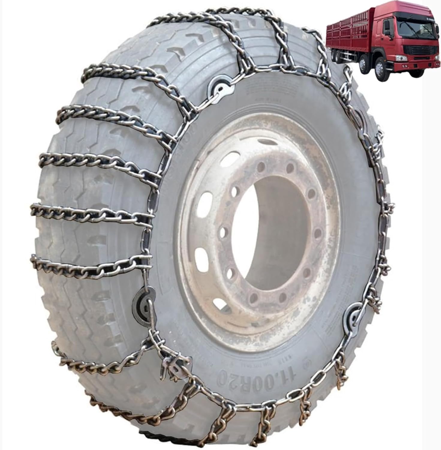 Set of 2 Snow Chains For Cars Suv Pickup Trucks Commercial trucks AVT- Quick Fit AND Easy Installation,Reusable Universal Emergency Traction Snow Chains 295/80R22.5 2pcs 295/80R22.5