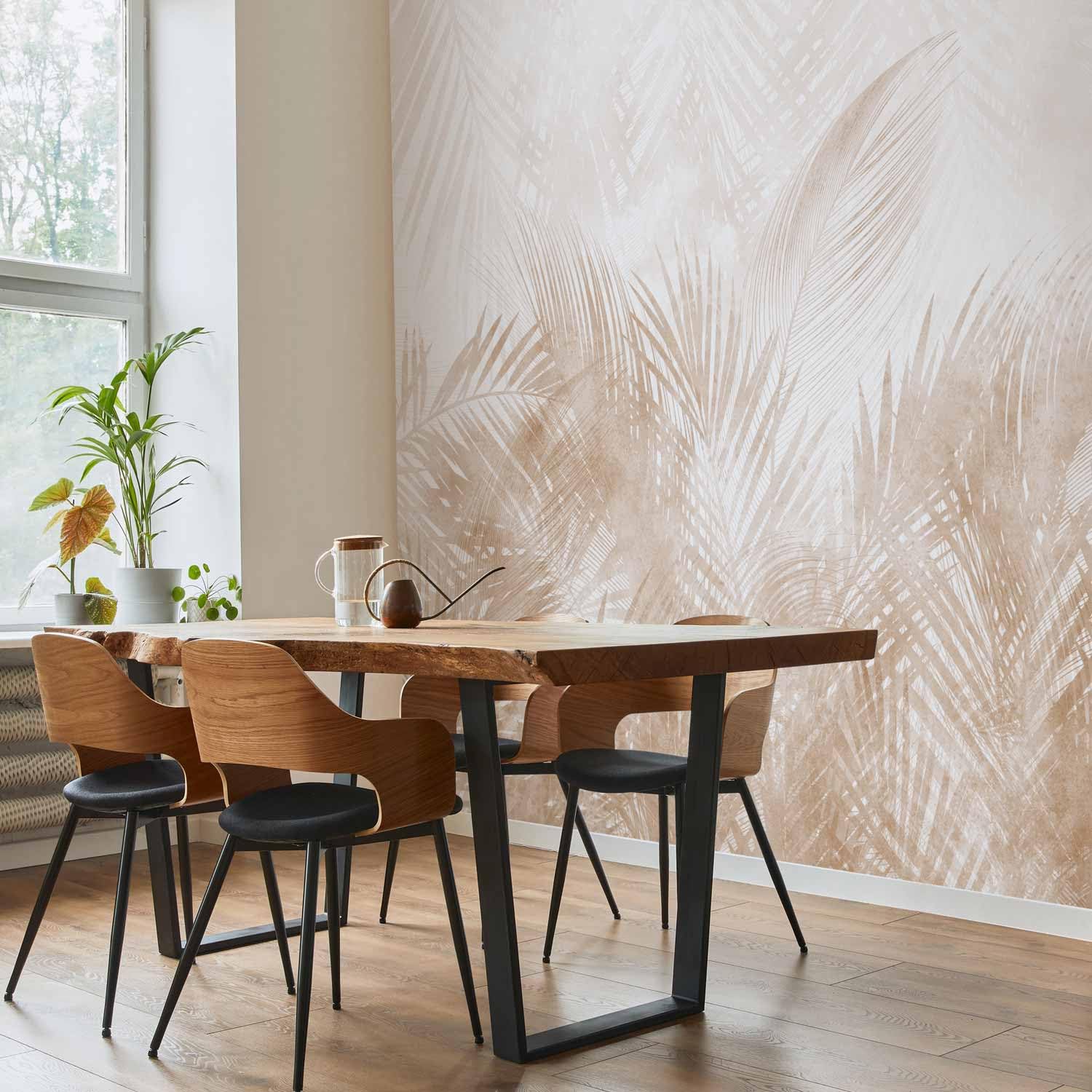 murando Carta da parati Foglie 400x280 cm Fotomurali in TNT Murale alla moda Decorazione da Muro XXL Poster Gigante Design Carta per pareti Natura Foglie di Palma Botanico beige b-A-10300-a-b