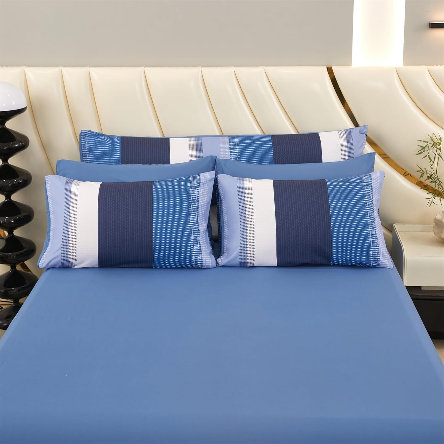 RYNGHIPY Navy Blue Comforter Set Full Size: 8 Pieces Bedding Set Colorblock Stripe Lightweight Soft All Season Comforter Sets with Sheets Pillowcases (Full,Navy) - Image 7