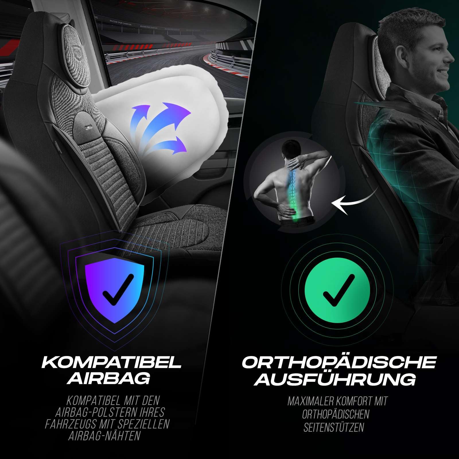 Autositzbezüge Universal für PKW & SUV - Premium Vordersitze Auto Sitzbezug aus Leinen, Rauchgrau-Grau, Airbag-Kompatibel Sitzauflage, Autoschonbezug, Vordersitz-Set inkl. Montageset