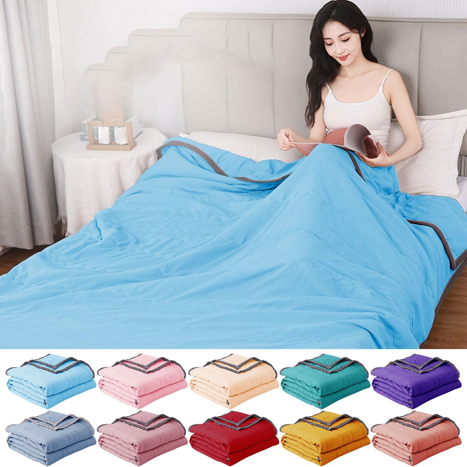 Cooling Blanket for Night Sweats UK Sales Summer Cooler Quilt for Hot Sleepers and Night Sweats, Cooler Comforter-Double Sided Cold Effect Blanket Cooler Fiber Ice Blanket for All-Season Lightweight