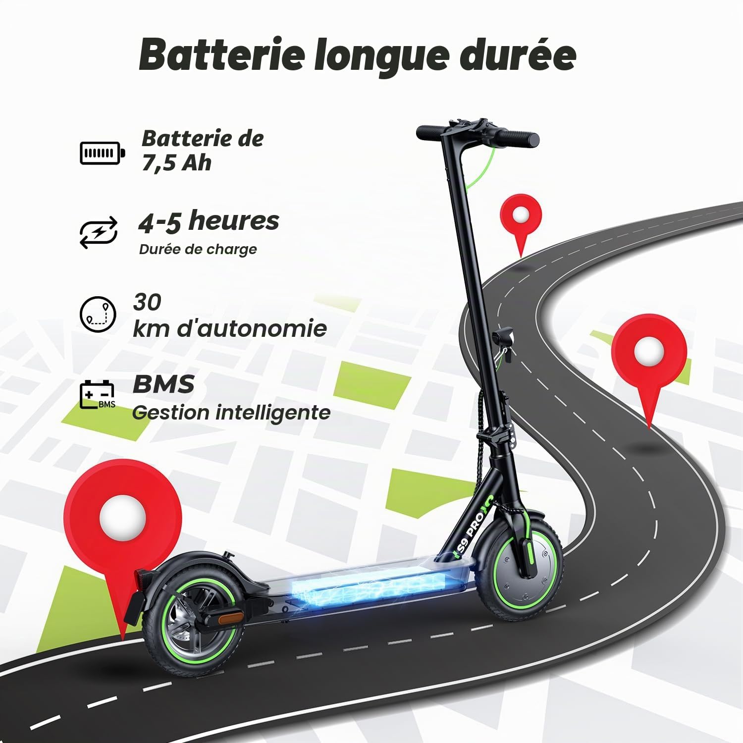 isinwheel S9Pro Trottinette électrique pour Adultes avec autorisation de Circulation routière, Moteur 350 W, Batterie 7,5 Ah jusqu'à 30 km, pneus 8,5", Application et écran LED, pour Adultes