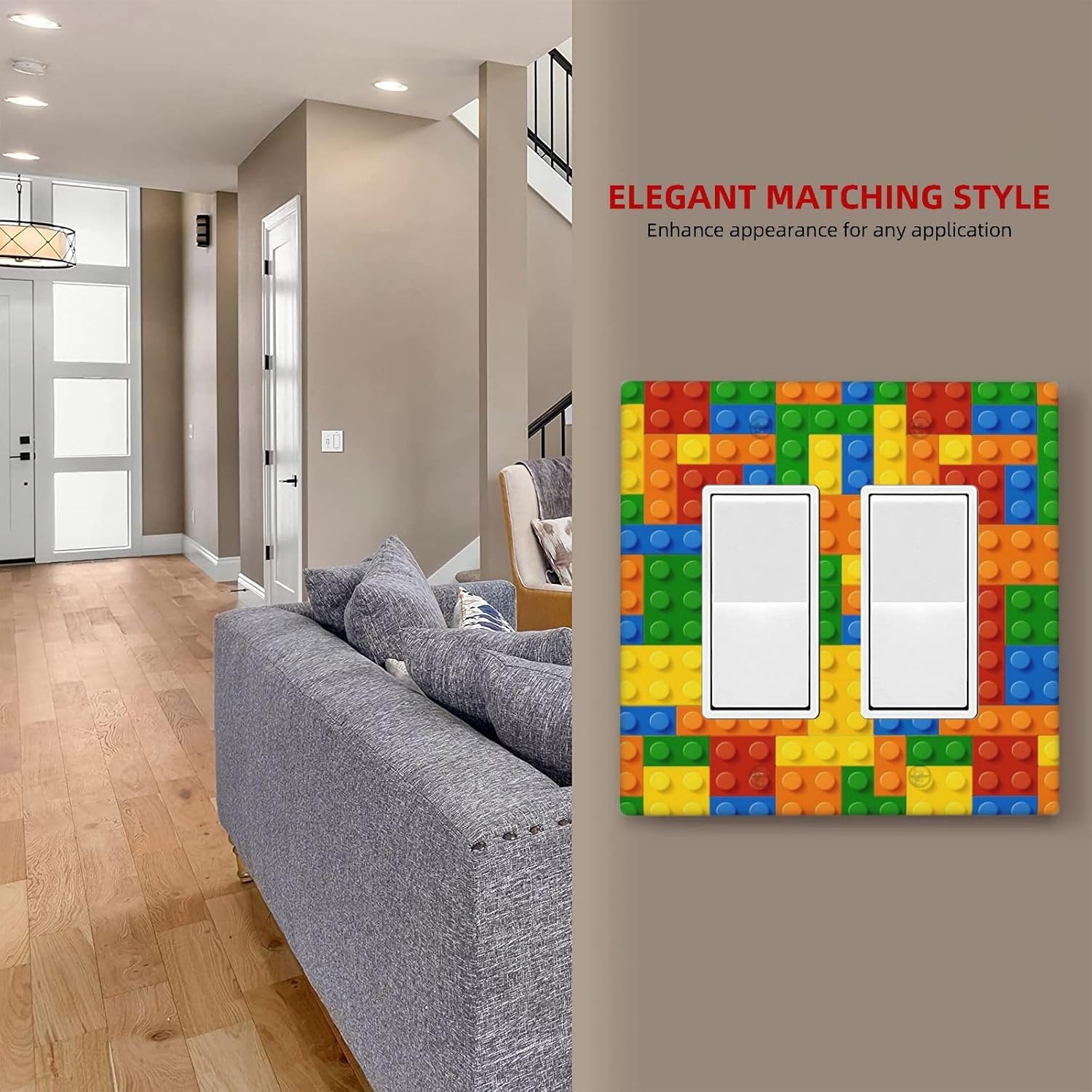 Decorative Outlet Covers Colorful Bricks Red Yellow Blue Blocks 2 Gang Light Switch Cover Plate Double Rocker Wall Plates for Electrical Outlets Switch Plate Covers for Bedroom Home Decor