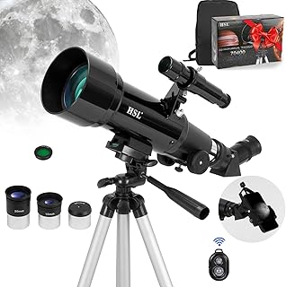 HSL Telescope for Adults & Kids, 70mm Aperture 400mm Focal Length Refractor Telescope for Astronomy Beginners(20x-100x) - Travel Telescopes with Carry Bag and Adapter(Black)
