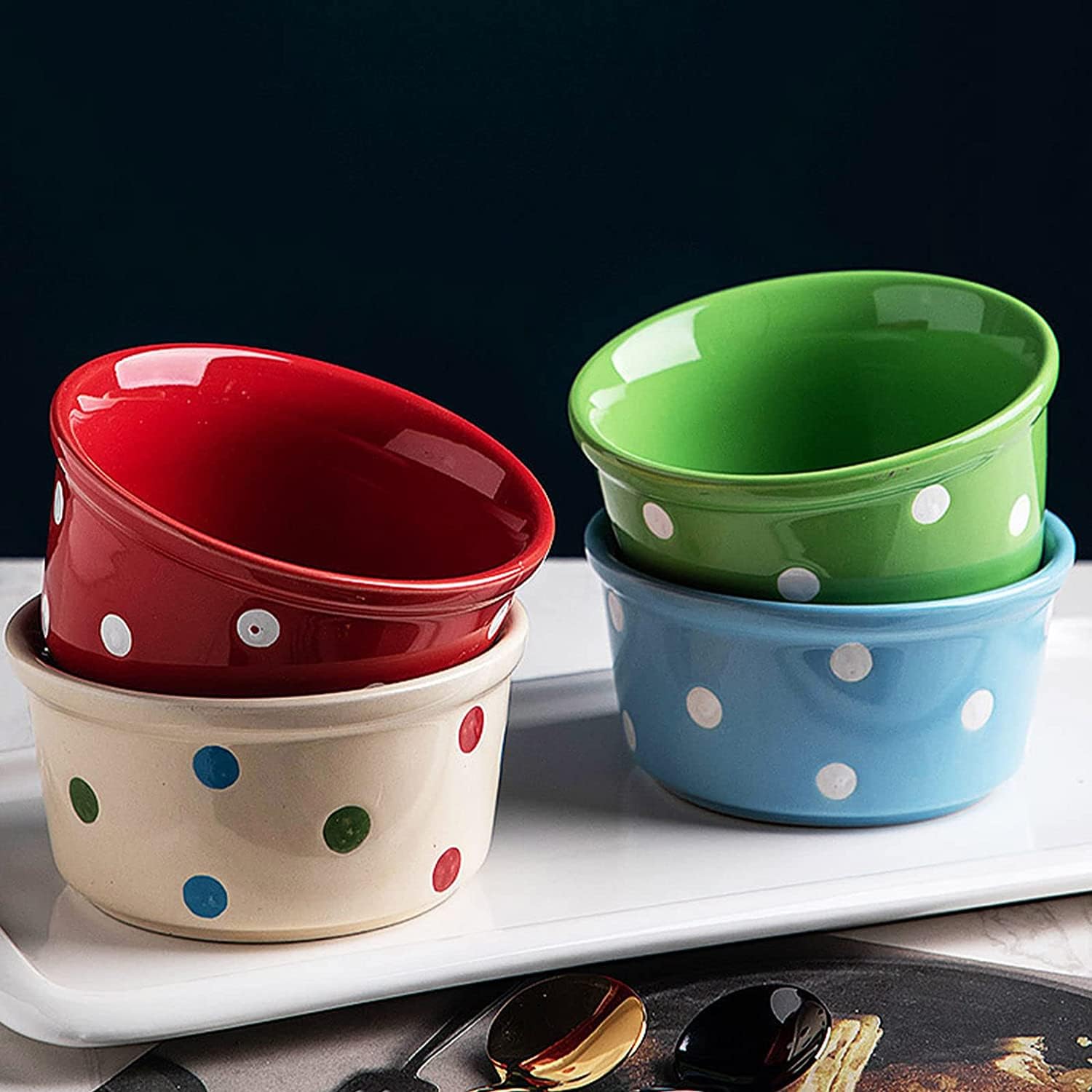 Bol à soupe, bol à riz, bol à déjeuner, ensemble de ramequins, 230 ml, ramequins à crème brûlée, plats à soufflé allant au four, ramequins à soufflé, ramequins for friteuse à air-rouge-lot de 8 ( Colo