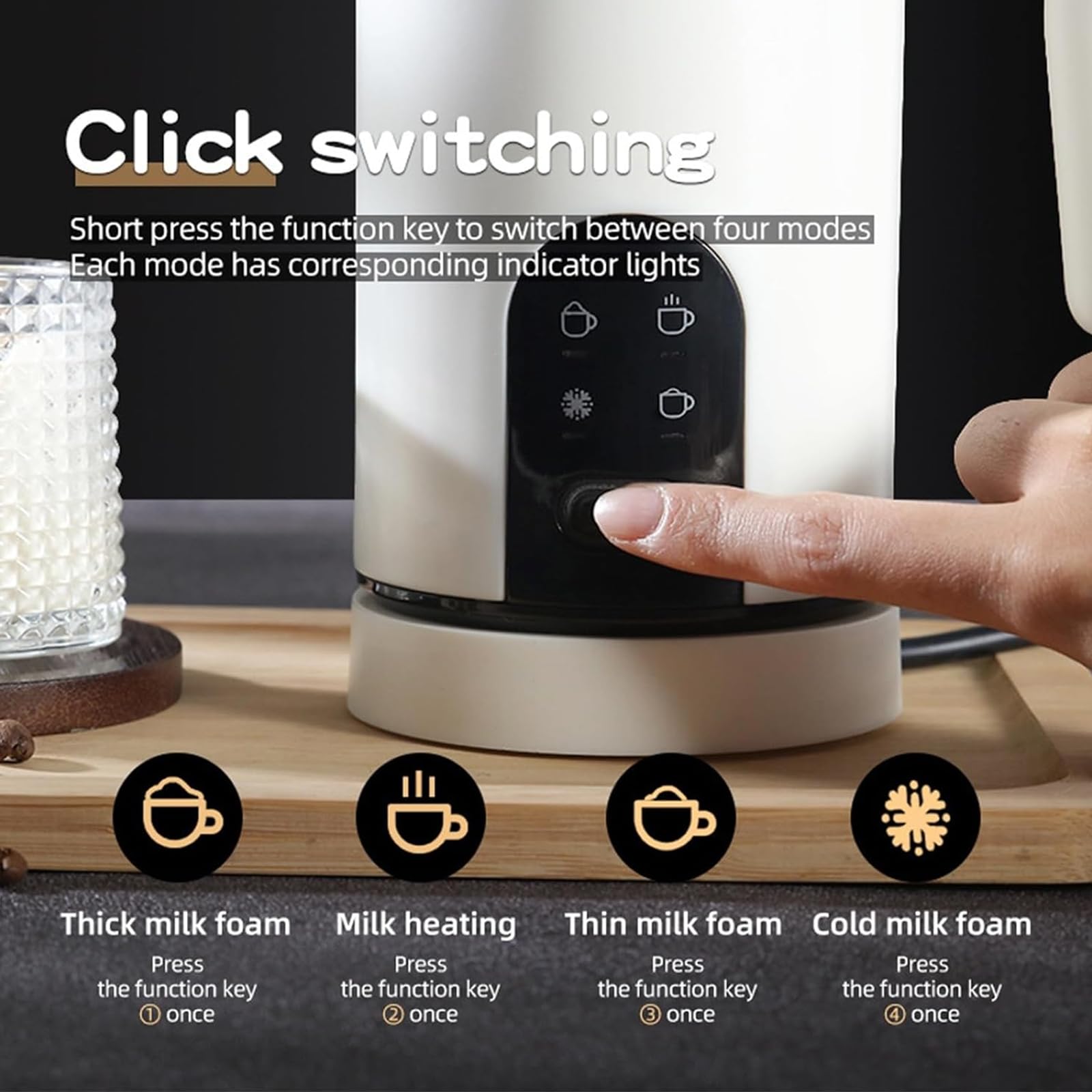 Elektryczny Spieniacz Do Mleka, Spieniacz Do Kawy Na Gorąco I Na Zimno O Pojemności 590 Ml Z 4 Trybami, Cicha Praca, Parowiec Do Mleka Do Latte, Cappuccino I Macchiato white Knobs