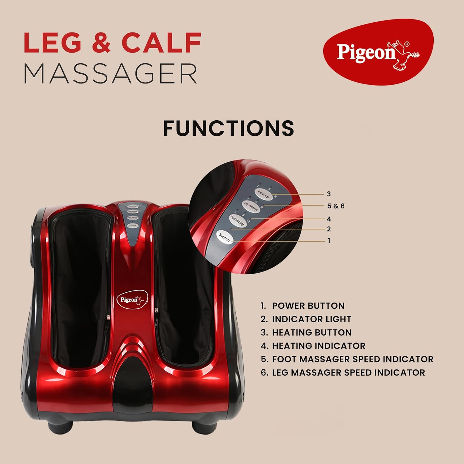 Pigeon Electric Neura Calf, Foot and Leg Massager for Home | Pain Relief Massage for Legs | Heat with 4 Vibration Motors | Rolling and Kneading - Improve Blood Circulation, Red Pigeon Electric Neura Calf, Foot and Leg Massager for Home | Pain Relief Massage for Legs | Heat with 4 Vibration Motors | Rolling and Kneading - Improve Blood Circulation, Red