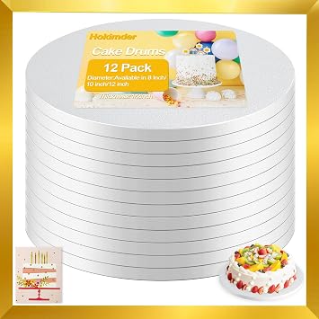 12 Pcs Cake Drums 12 Inch, 1/2 in Thick Cardboard Cake Boards 12 Inch Round, Sturdy White Cake Base for Wedding, Birthday, Baking, Decorating, Food Grade Base para Pastel