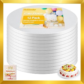 12 PCS Cake Boards 10 Inch Round, 1/2 Inch Thick Sturdy Cardboard Cake Drums, Food Grade White Cake Drum for Wedding, Birthday, Baking, Decorating, Corrugated Cardboard Base Base para Pastel