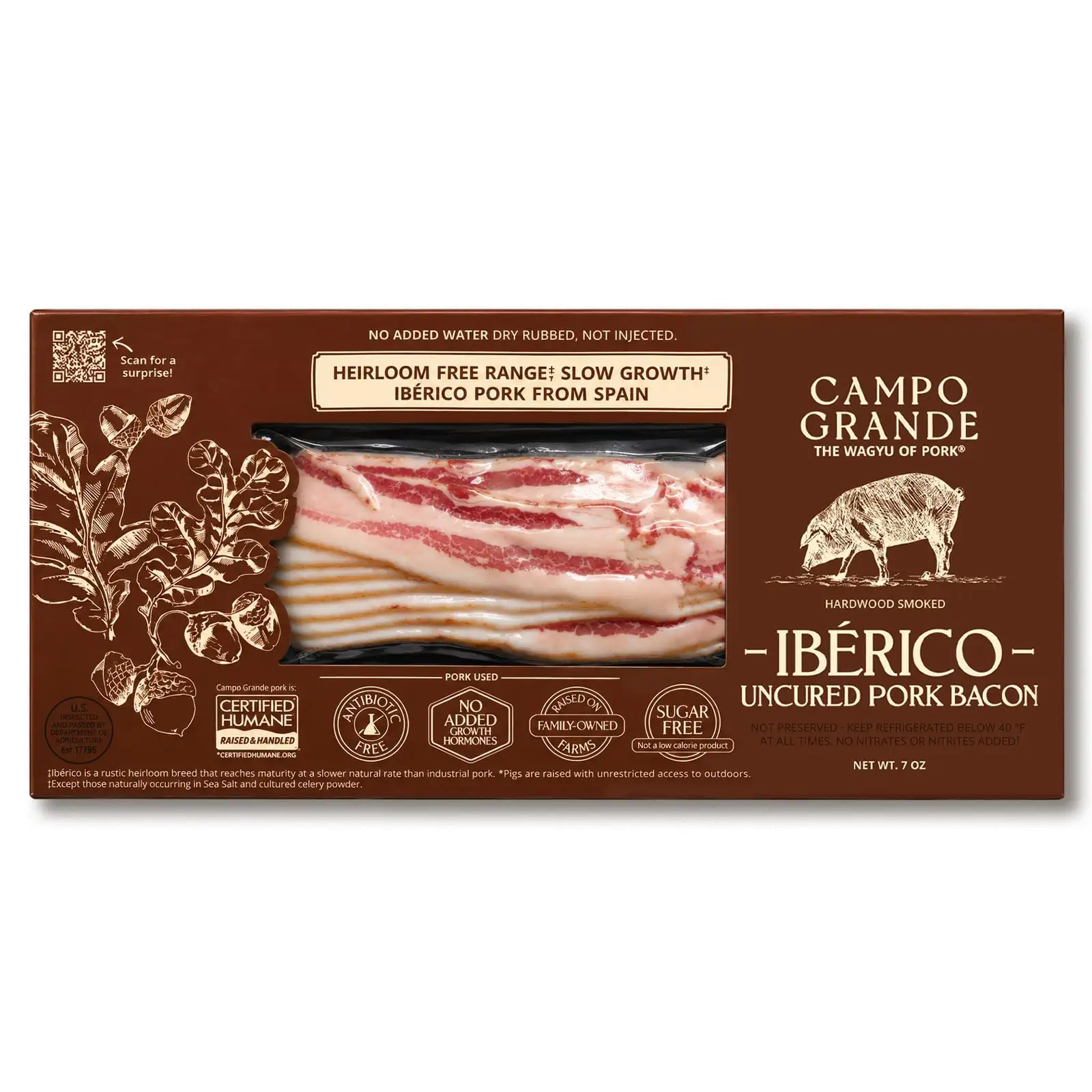 Campo Grande Iberico Uncured Bacon, 7 OZ | Heirloom Iberico Pork
