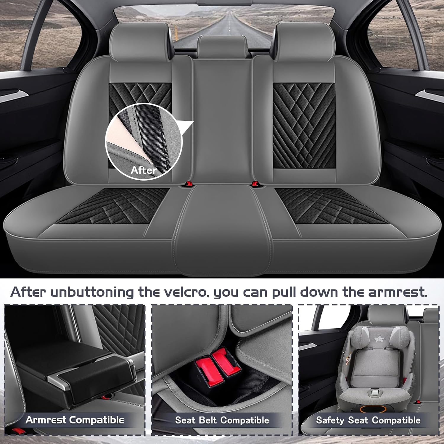 Car Seat Covers for Nissan Rogue 2008-2026, Waterproof Nappa Leather Full Set Seat Cover with Headrests, Anti-Slip and Comfortable Automotive Seat Protector&Accessories(Gray Black)