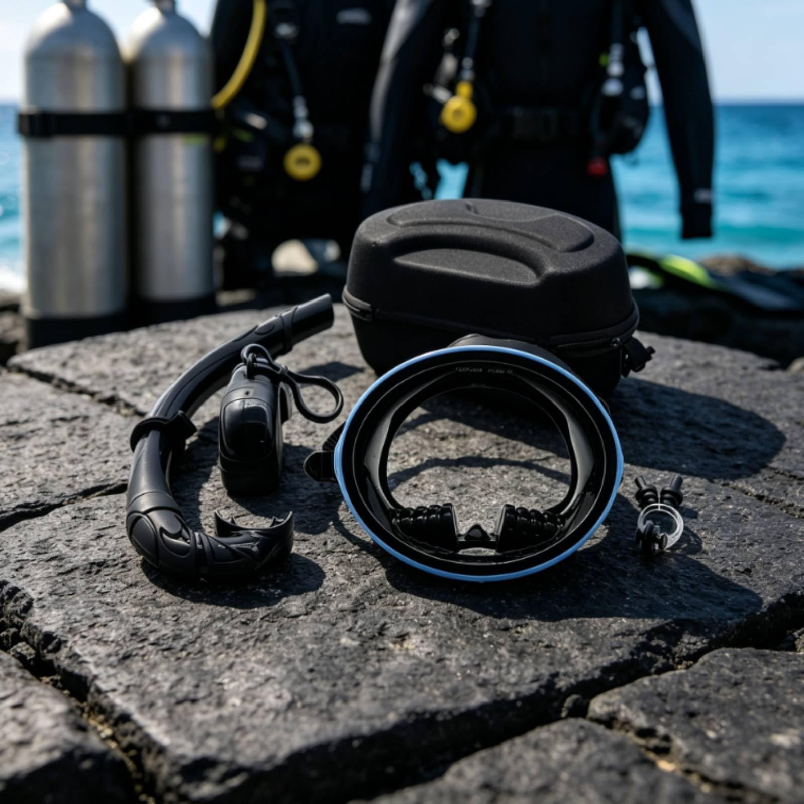 Máscara Snorkel con Estuche Table Máscara Snorkel con Vidrio mplado Panorámicas Set Acuático para Piscina