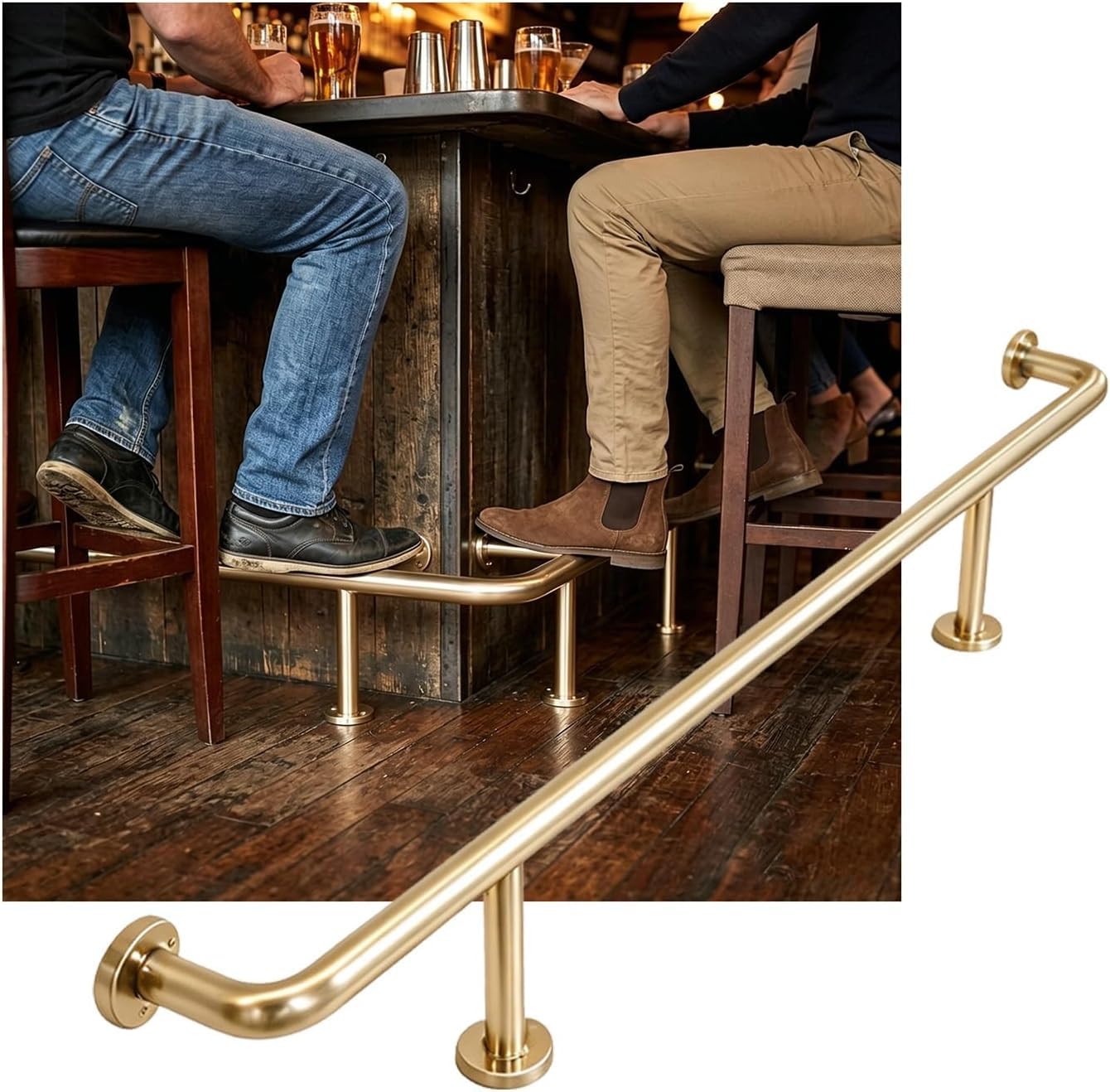HGOuhK Bar Foot Rail Kit Counter Bar Foot Stainless Steel Rail Bars Feet Rails Kit for Indoor & Outdoor Restaurant Kitchen Cafe Library(Champagne Gold,3.5M/11.48FT)