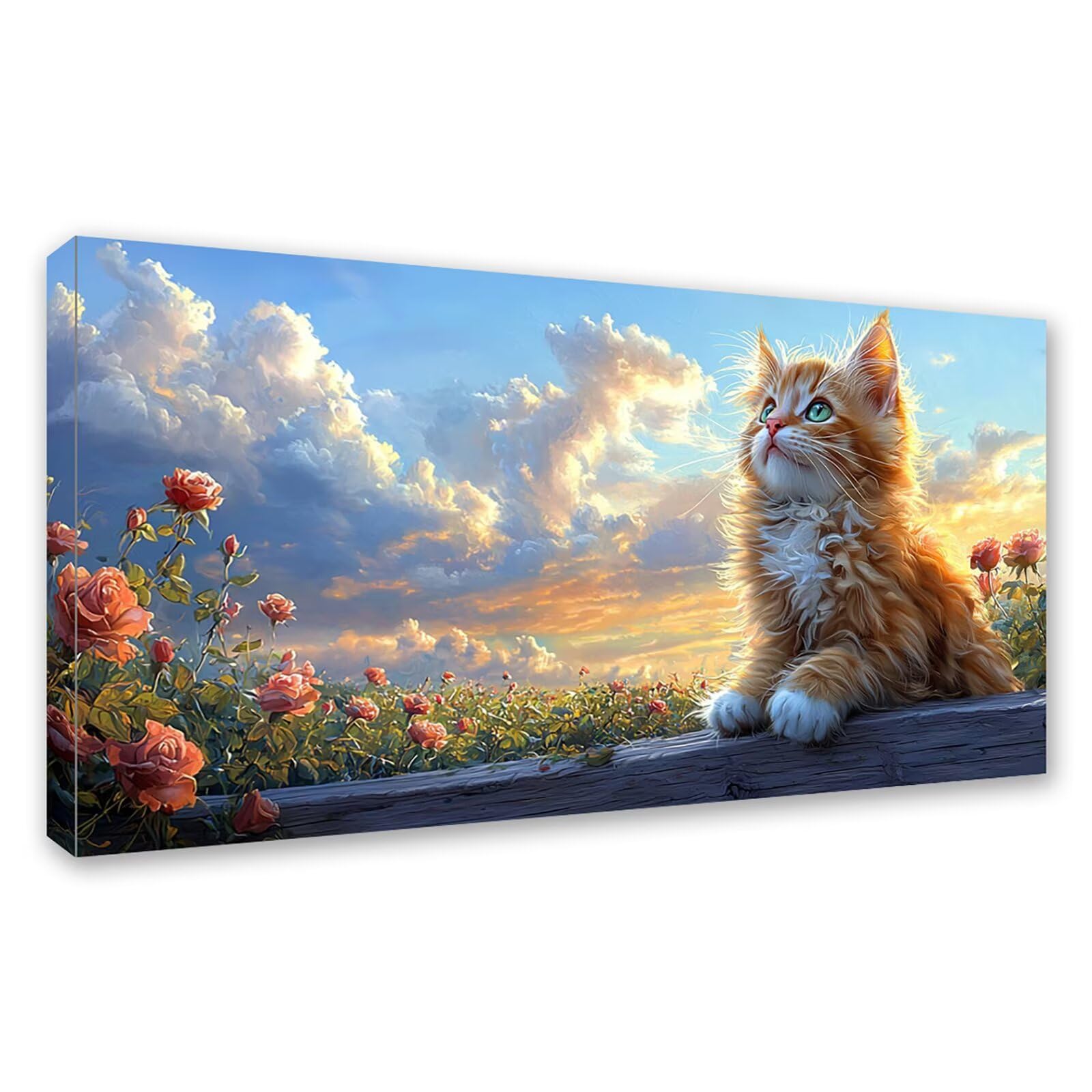 Diamond Painting Adultos Gato Pintura Diamante, Flor Diamond Painting 5D Completo, DIY Cuadrado Cristal Bordado Punto de Cruz Cuadros de Diamantes para Decoracion Hogar, Regalo Mujer 140x70cm 0J-72
