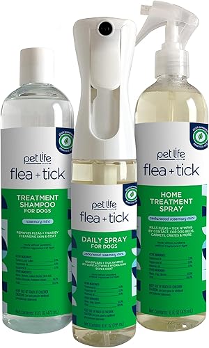 Set natural de 3 pasos para pulgas y garrapatas, champú para tratamiento de pulgas y garrapatas para perros, spray de tratamiento para pulgas y